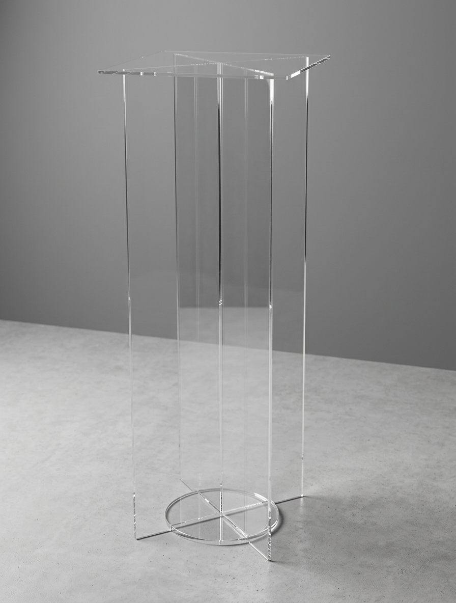 tavolo con ripiano in plexiglass trasparente